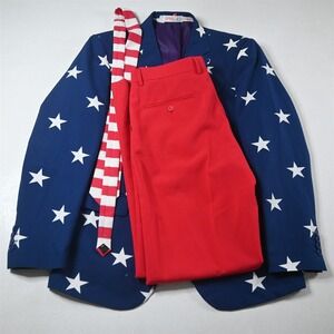 Opposuits 42R 34x34 Blue White Red‎ Stars Stripes 4th July Tie Jacket Pants Suit